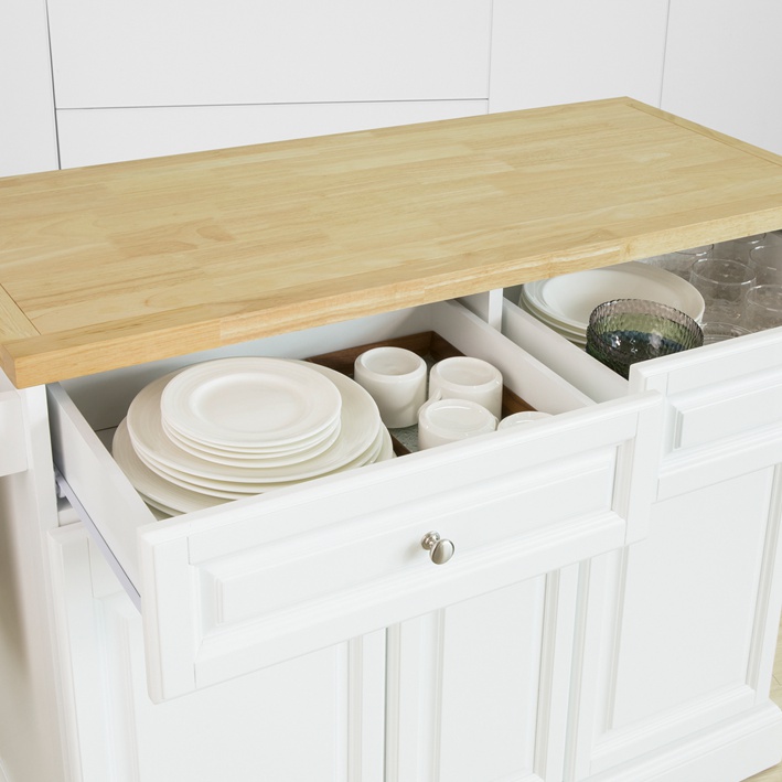 SoBuy Kücheninsel mit Arbeitsplatte Küchenwagen mit 2 Schubladen weiß