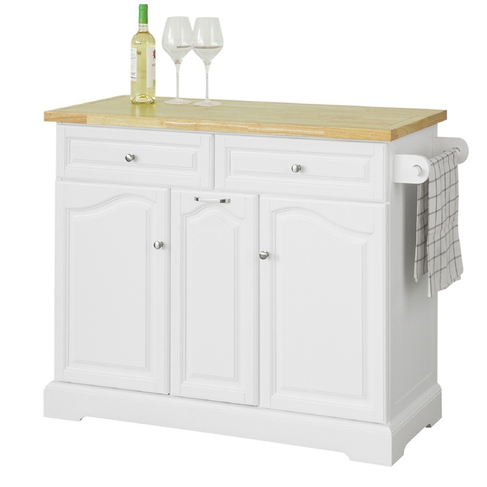 SoBuy Kücheninsel mit Arbeitsplatte Küchenwagen mit 2 Schubladen weiß