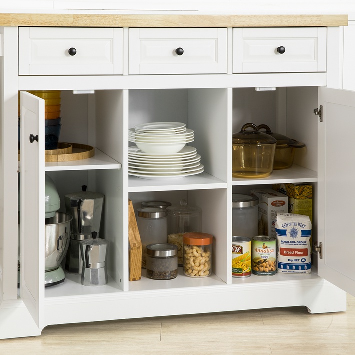 SoBuy Kücheninsel mit Arbeitsplatte Küchenwagen mit 3 Schubladen weiß