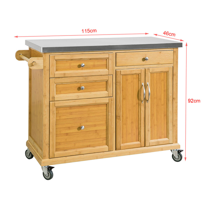 SoBuy Küchenwagen Kücheninsel mit Edelstahlarbeitsplatte Küchenschrank