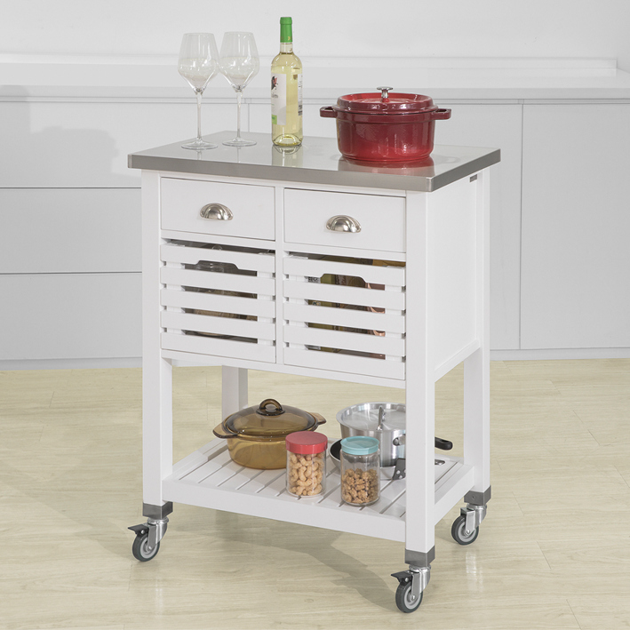 SoBuy Carrito de Cocina con Piso de Acero Estantería de Cocina Blanco