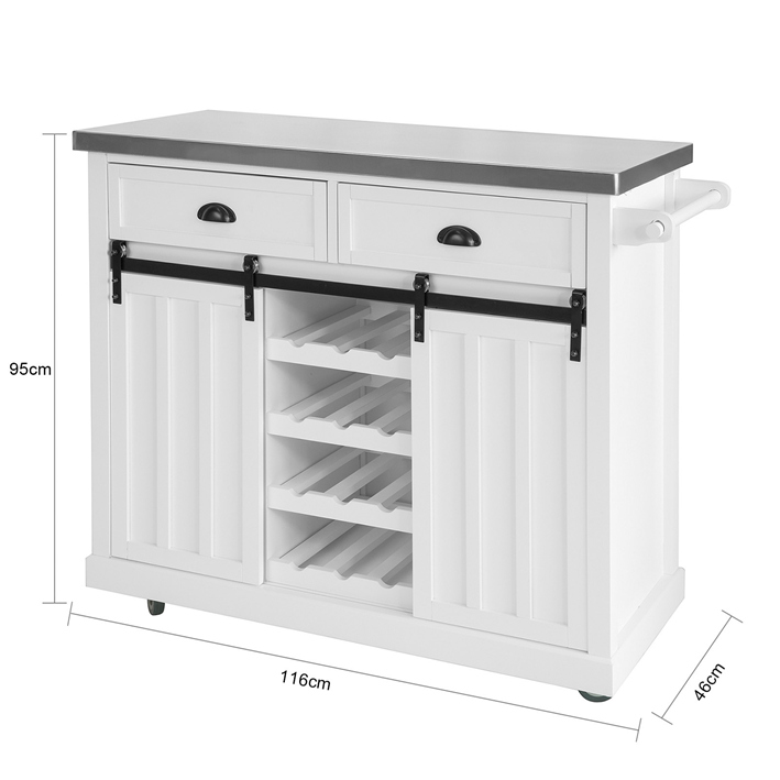 SoBuy Carrito de cocina con piso de acero Carro almacenaje Blanco FKW94