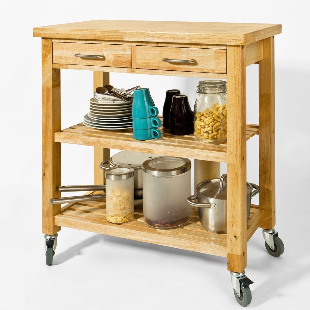 Sobuy Rubber Wood Kitchen Trolley Storage Cupboard With 2 Drawers