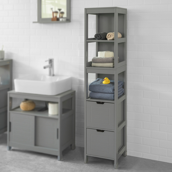 SoBuy®Tall Bathroom Storage with 3 Shelves and 2 Drawers FRG126