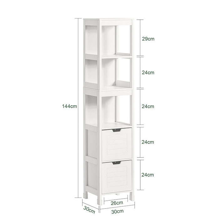 SoBuy® Tall Bathroom Storage with 3 Shelves and 2 Drawers