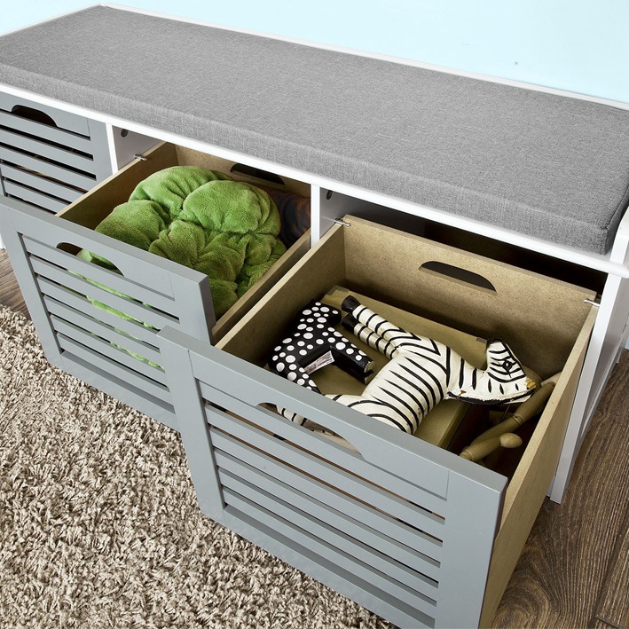SoBuy Banco de Almacenamiento con cojín y 3 cubos Zapatero de entrada