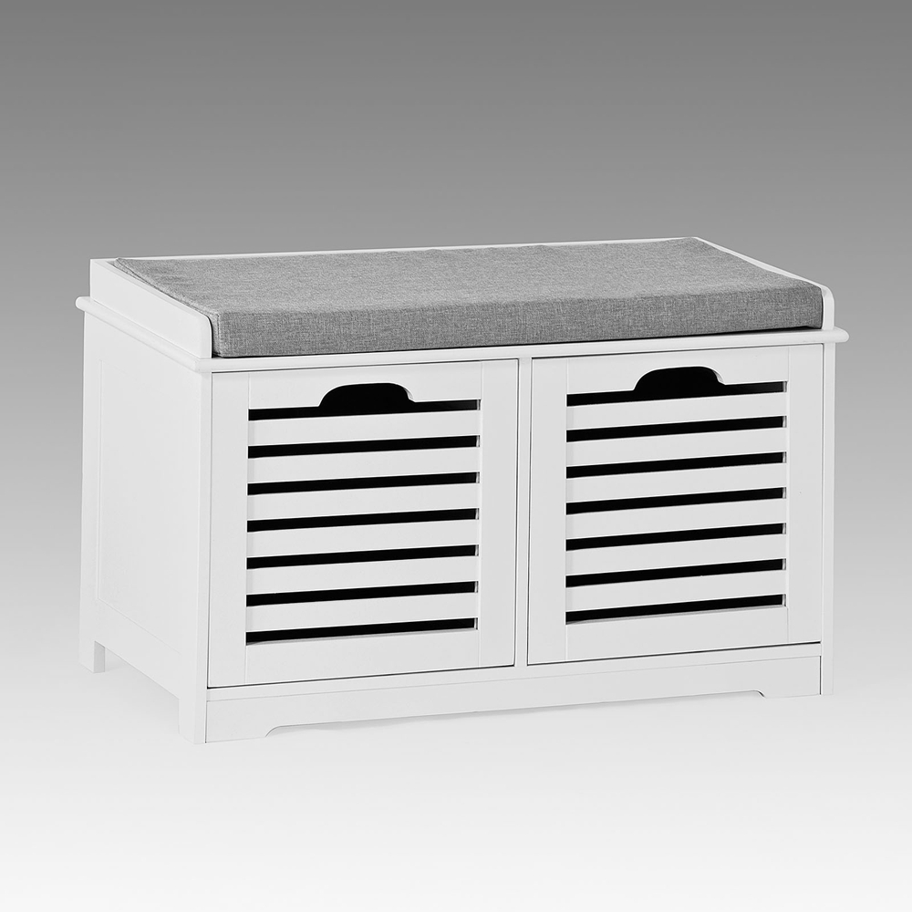 SoBuy Blanco Banco de Almacenamiento con Cojín y 2 Cubos Zapatero FSR23