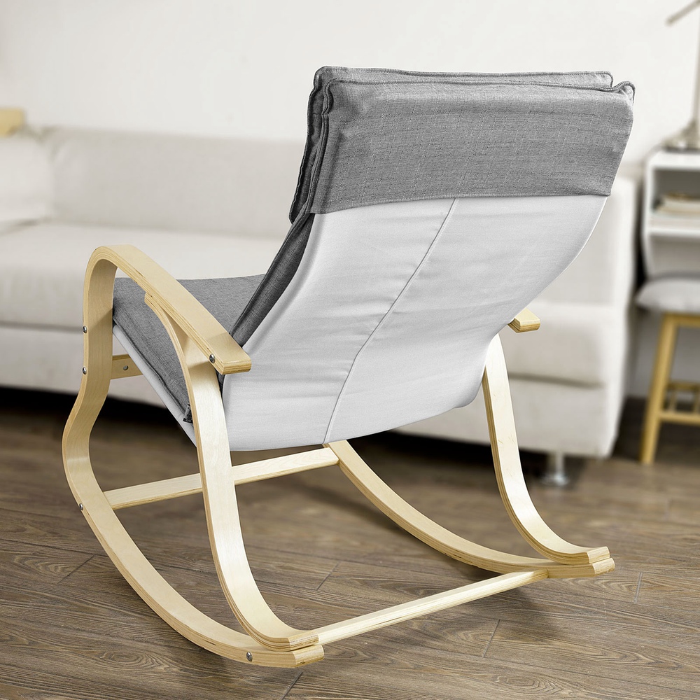SoBuy Silla mecedora de madera de relada Sillón de enfermería Gris